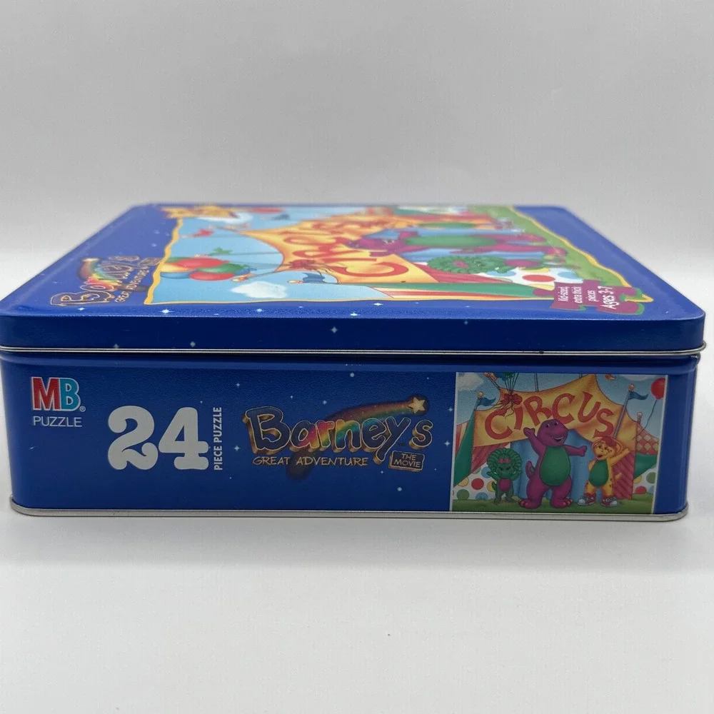 Milton Bradley Barney Circus Puzzle Kids 24pc Tin 1998 Great Adventure Movie